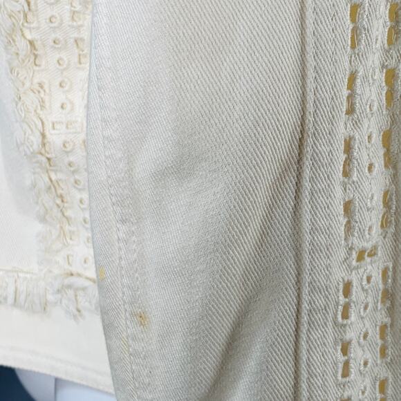 ETRO Size M Cream Eyelet Denim Fringe Trucker Jacket Blazer - Picture 7 of 10